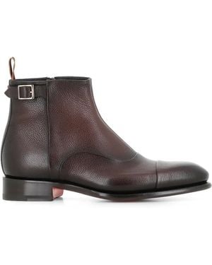 Santoni Buckle-Detail Pebbled Boots - Brown