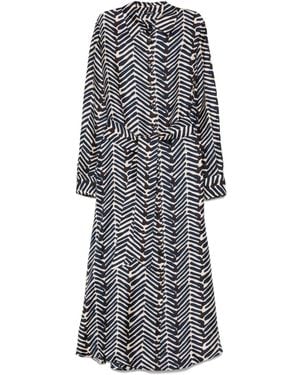 Kiton Geometric-Print Belted Shirt Dress - Grey