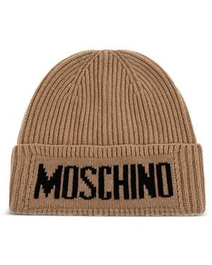 Moschino Logo-Embroidered Ribbed Beanie - Brown