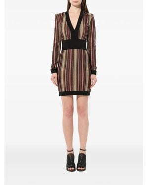 Balmain Gestreiftes Kleid Mit V-Ausschnitt - Schwarz