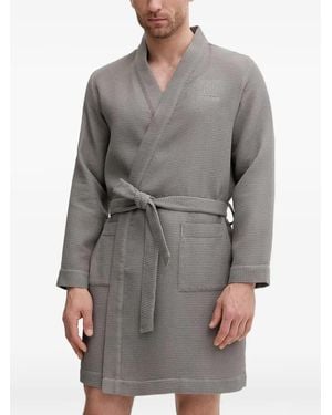 Cristiano Ronaldo CR7 Waffle-Effect Logo-Embroidered Robe - Grey
