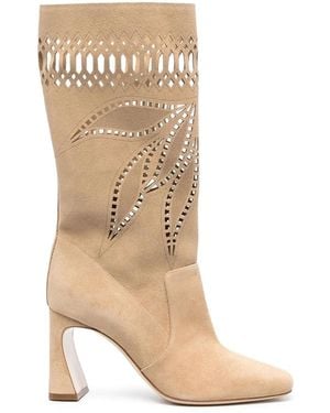 Alberta Ferretti 90Mm Perforated Suede Ankle Boots - Natural