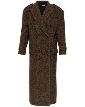 The Mannei Herringbone Double-Breasted Coat - Brown