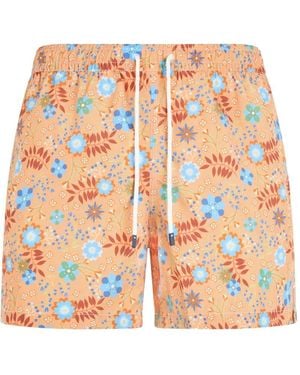 Fedeli Floral-Print Drawstring Swim Shorts - Orange