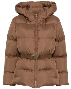 Max Mara Belted Hooded Quilted Jacket - Brown