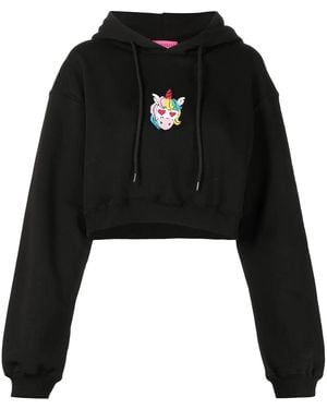 IRENEISGOOD Unicorn-Patch Cropped Hoodie - Black