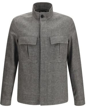 ZEGNA High-Neck Flap-Pocket Shirt Jacket - Grey