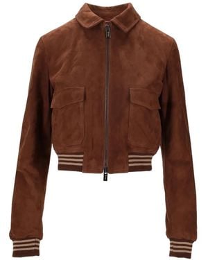 LA ROSE Suede Front-Pockets Jacket - Brown