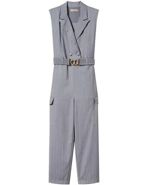 Twinset Belted Pinstripe Jumpsuit - Grey