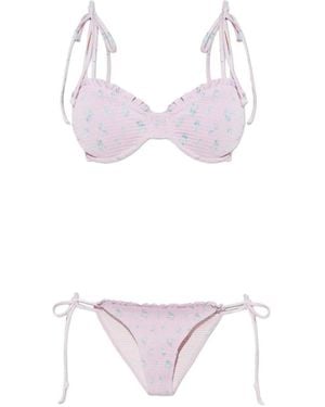 LoveShackFancy Bikini Volanté À Fleurs - White