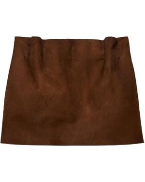 Prada Elasticated-Waistband Suede Mini Skirt - Brown