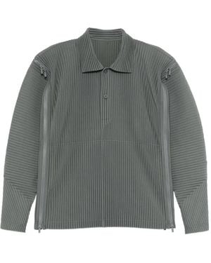 Homme Plissé Issey Miyake Polo Zippé À Effet Plissé - Grey