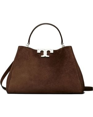 Tory Burch Double-t Logo Suede Satchel - ブラウン