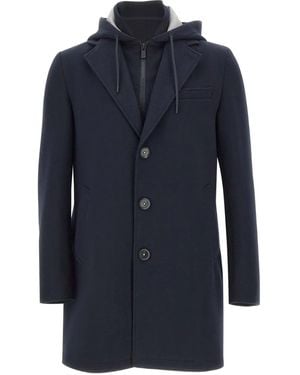 Manuel Ritz Hooded Button-up Coat - ブルー