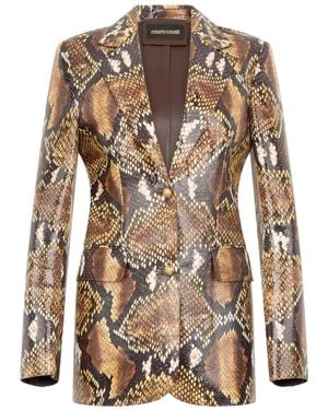 Roberto Cavalli Snakeskin-Effect Leather Jacket - Brown