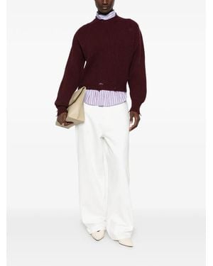 SOLOTRE Distressed Ribbed-Knit Sweater - Red