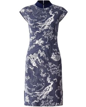 Shanghai Tang Abito Qipao Con Stampa - Blu