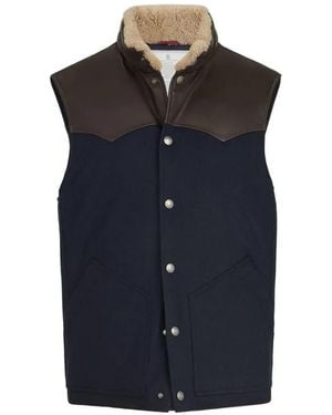 Brunello Cucinelli Shearling-Collar Gilet - Blue
