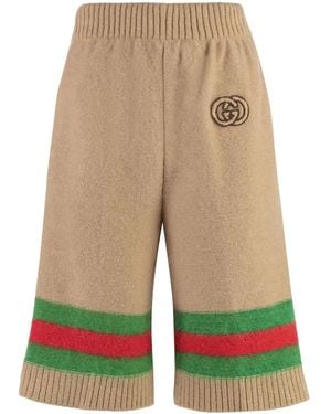 Gucci Web Detail Wool Shorts - Green