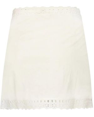 For Love & Lemons Heart-Embroidered Lace-Trimmed Skirt - White