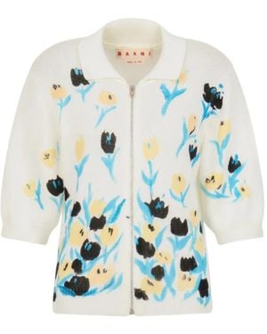 Marni Cárdigan Floral Con Cremallera - Blanco