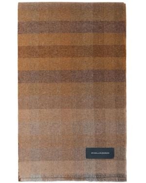 Piquadro Check-Pattern Fringed Scarf - Brown