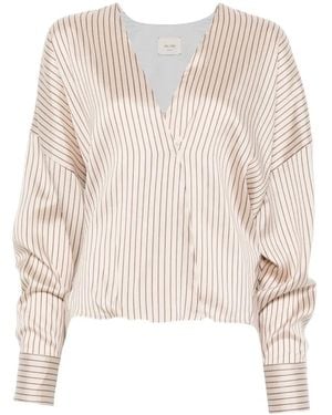 Alysi Vertical-Stripe Long-Sleeve Blouse - Natural