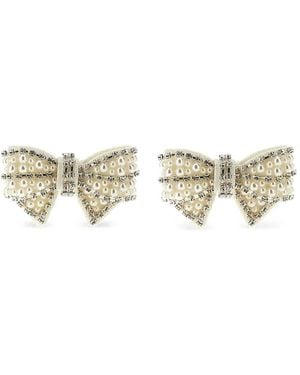 Self-Portrait Pearl Bow-Shape Earrings - Metallic
