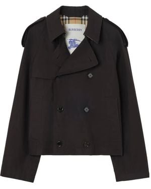 Burberry Trench Coat Crop En Gabardine Tropicale Leadenham - Black