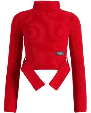 Patou Ribbed Mock-Neck Top - Red