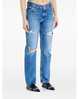 Calvin Klein Ripped Low Rise Straight Jeans - Blue