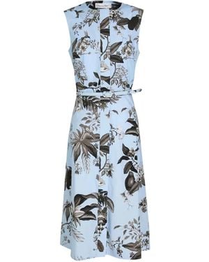 Oscar de la Renta Floral Belted Shirt Midi Dress - Blue