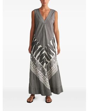 Pearl & Caviar Vestido Largo Con Cuello En V Y Motivo - Gris