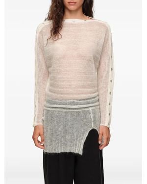 Bimba Y Lola Ivory Ribbed Jumper With Batwing-Sleeves And Buttons - Natural