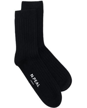 N.Peal Cashmere Chaussettes En Cachemire Nervuré - Noir