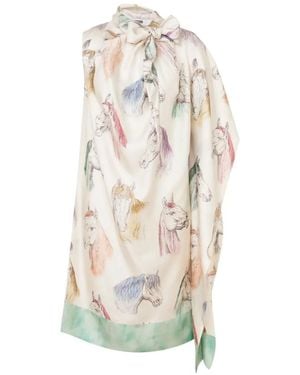 Moschino Horse-Print Silk Dress - White