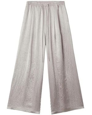 B+ AB Crinkled-Finish Drawstring Wide-Leg Trousers - White