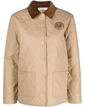 Sporty & Rich Logo-Embroidered Diamond-Quilted Jacket - Natural