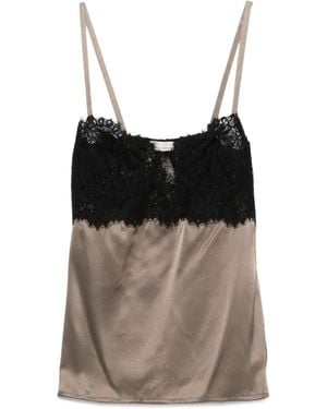 Semicouture Lace-Trimmed Silk Top - Brown