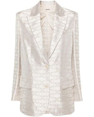 Zadig & Voltaire Vicka Peak-Lapel Single-Breasted Jacquard Blazer - White
