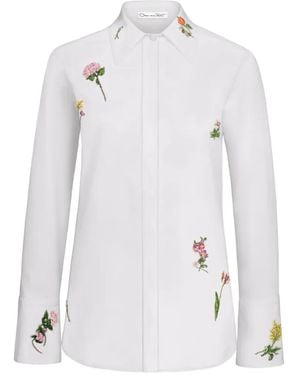 Oscar de la Renta Beaded Floral-Embroidered Blouse - White