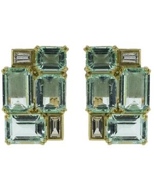 Sylva & Cie Pendientes en oro amarillo de 18kt con diamantes - Verde