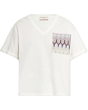 Akep V-Neck Patch-Pocket T-Shirt - White