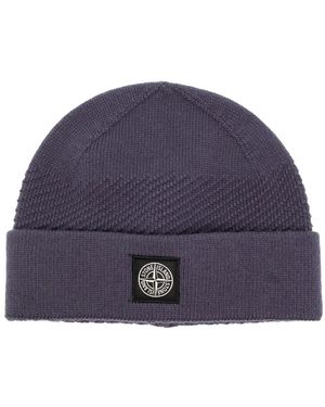 Stone Island Berretto A Coste Con Applicazione - Blu