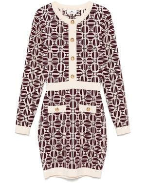 Elisabetta Franchi Abito Corto Con Monogramma - Bianco