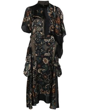 Sacai Paisley-Print Layered Midi Dress - Black