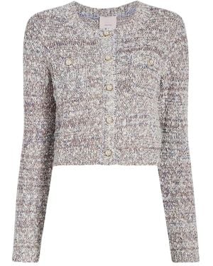 Cinq À Sept Tweed-Cardigan Mit Perlenknöpfen - Natur
