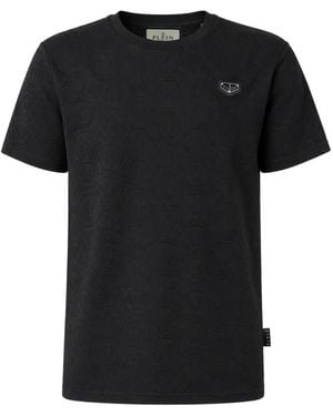 Philipp Plein T-Shirt Met Monogram En Jacquard - Zwart