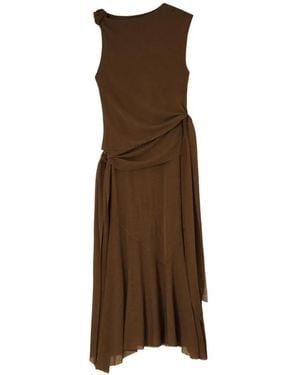 Ganni Midi Knot Detail Asymmetric Dress - Brown
