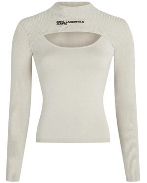 Karl Lagerfeld Stehkragen-Pullover mit Cut-Out - Weiß